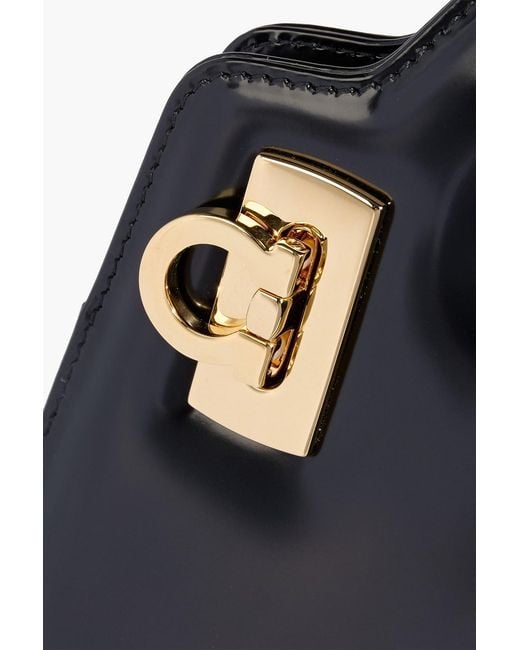 Ferragamo Black Wanda Mini Patent-Leather Tote