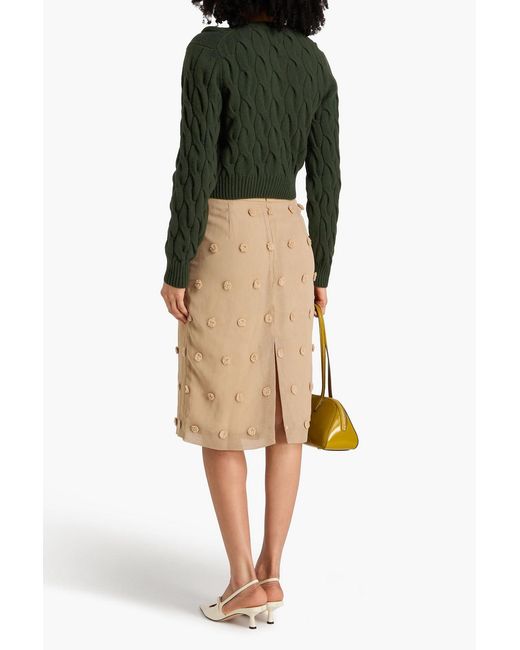 Erdem Green Floral-Print Cable-Knit Wool-Blend Cardigan