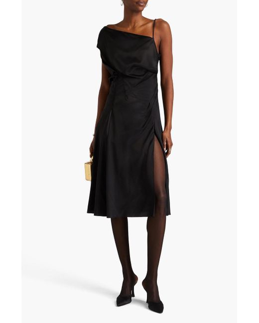 Versace Black Draped Silk-satin Midi Dress