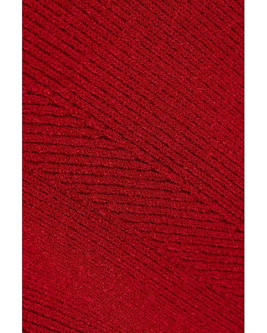 Galvan Red Globe Wave Embellished Ribbed-knit Midi Dress