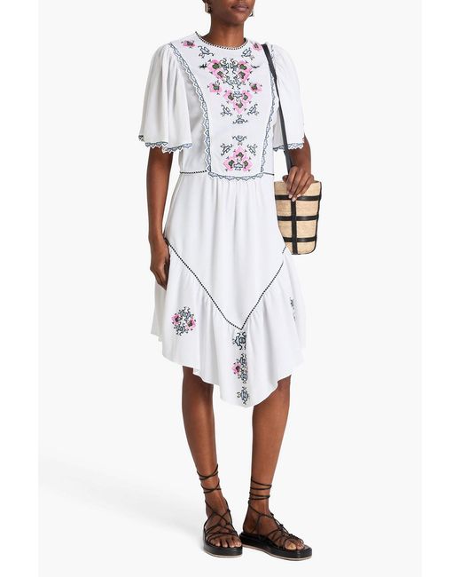 Isabel Marant White Sinezia Embroidered Crepe Midi Dress
