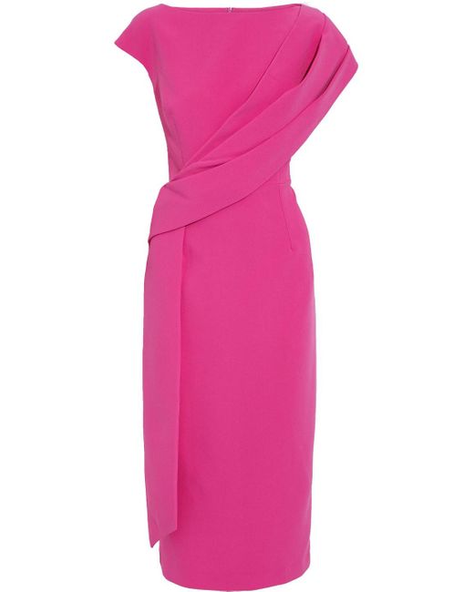 Safiyaa Synthetic Regina Draped Stretch-crepe Midi Dress in Bright Pink ...