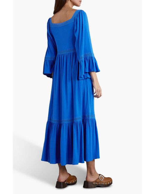 See By Chloé Blue Crocheted Lace-trimmed Cotton-jersey Maxi Dress