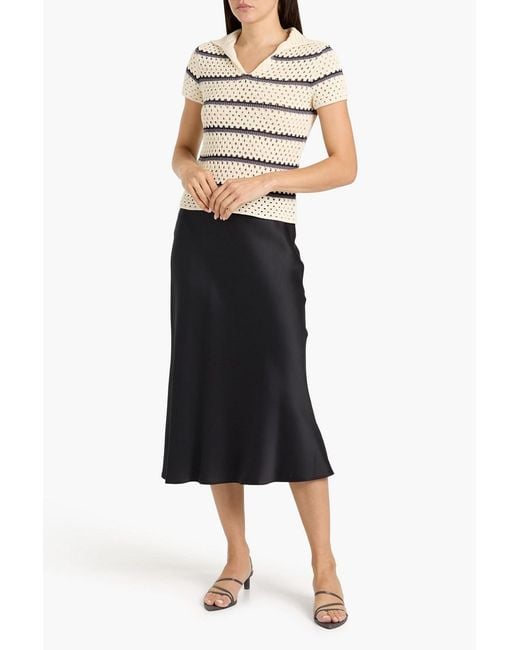 Vince Natural Striped Open-Knit Cotton Polo Sweater