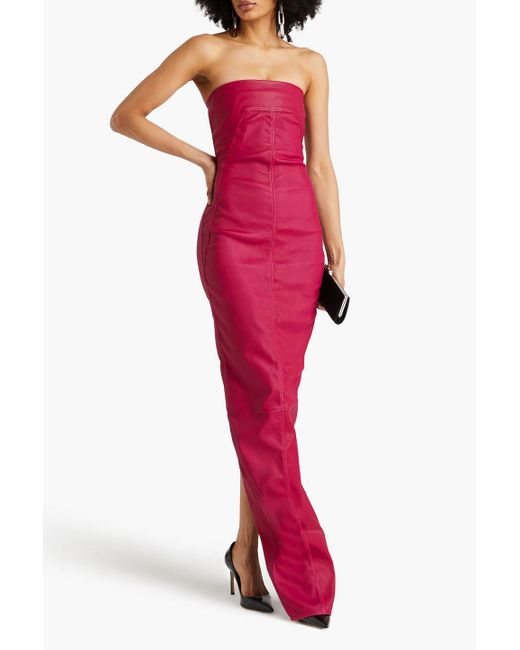 Rick Owens Pink Strapless Leather Gown