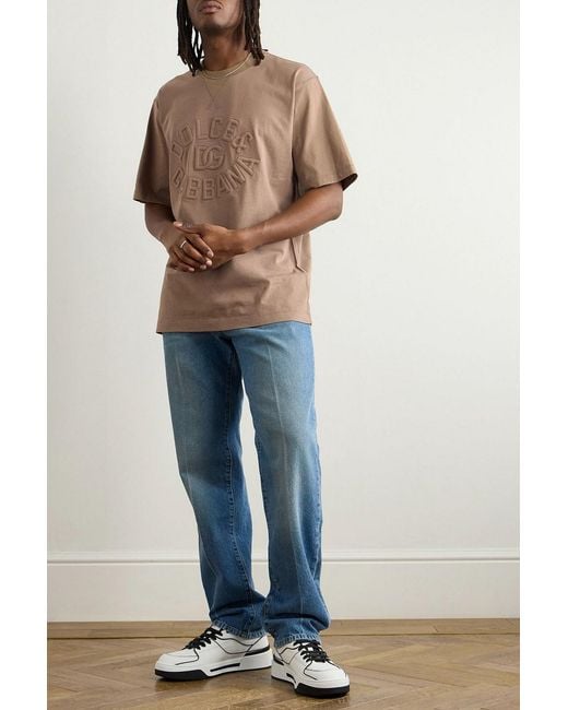 Dolce & Gabbana Natural Logo-Embroidered Cotton-Jersey T-Shirt for men