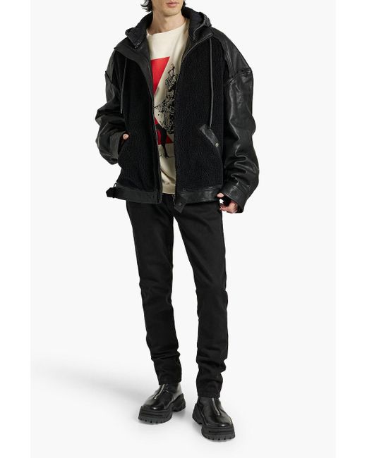 Balenciaga Black Shearling-paneled Leather Hooded Jacket for men