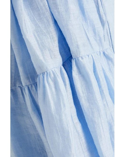 Sandro Blue Tiphaine Tiered Linen-blend Mini Shirt Dress