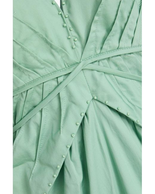 Farm Rio Green Bead-embellished Cotton-poplin Midi Dress