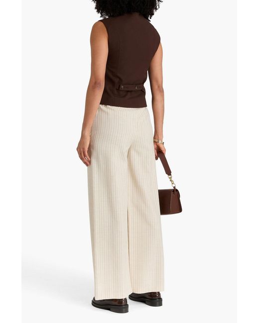 Claudie Pierlot Natural Striped Slub Woven Wide-leg Pants