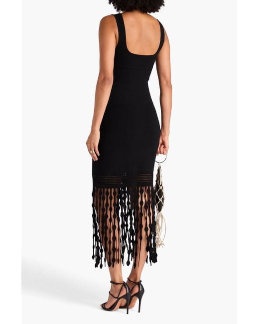 Jonathan Simkhai Black Signa Fringed Stretch-Knit Midi Dress