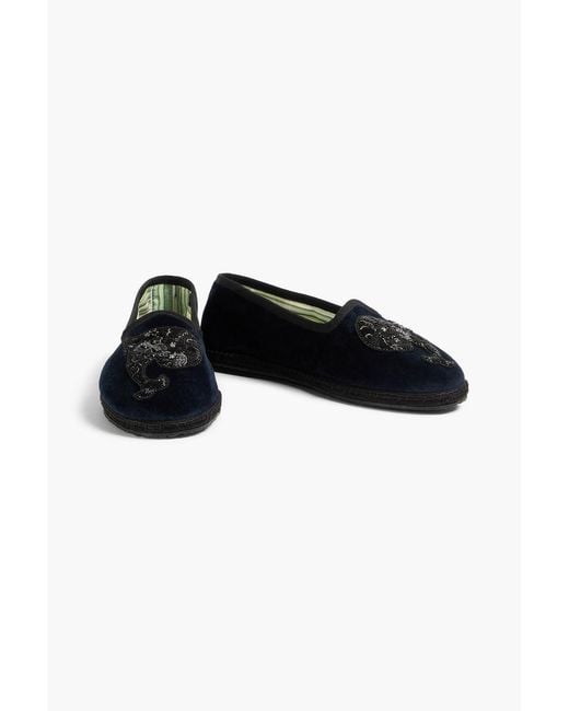 Emilio Pucci Black Bead-Embellished Velvet Slippers
