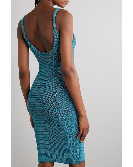 Isa Boulder Blue Body Curl Ribbed Stretch-knit Midi Dress
