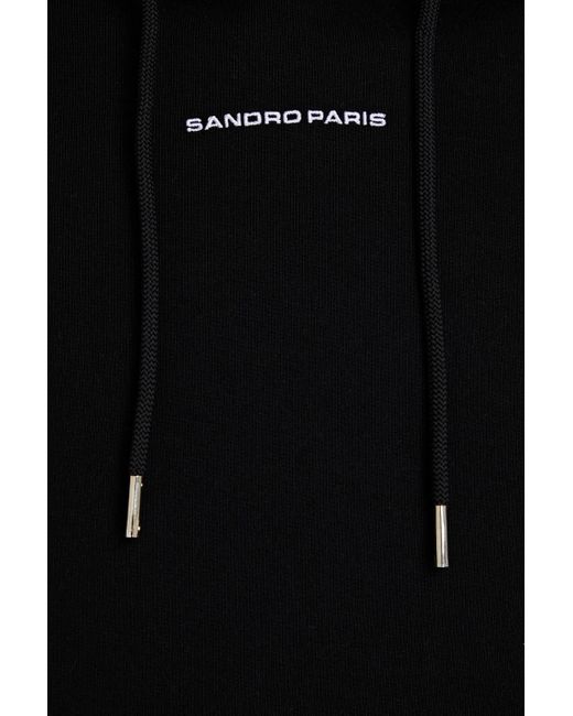 Sandro Black Logo-embroidered French Cotton Terry Hoodie for men