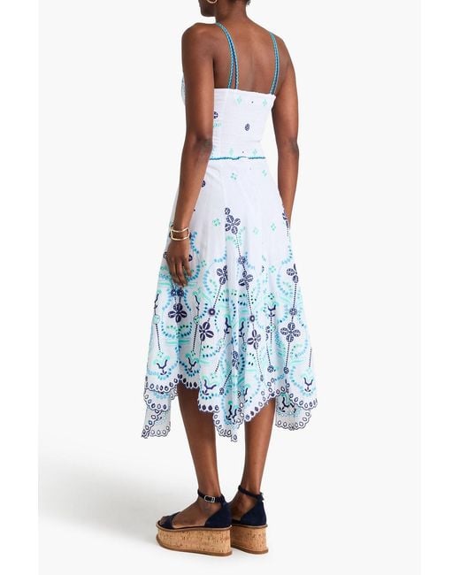 Charo Ruiz Blue Omelia Broderie Anglaise Cotton-Blend Midi Dress