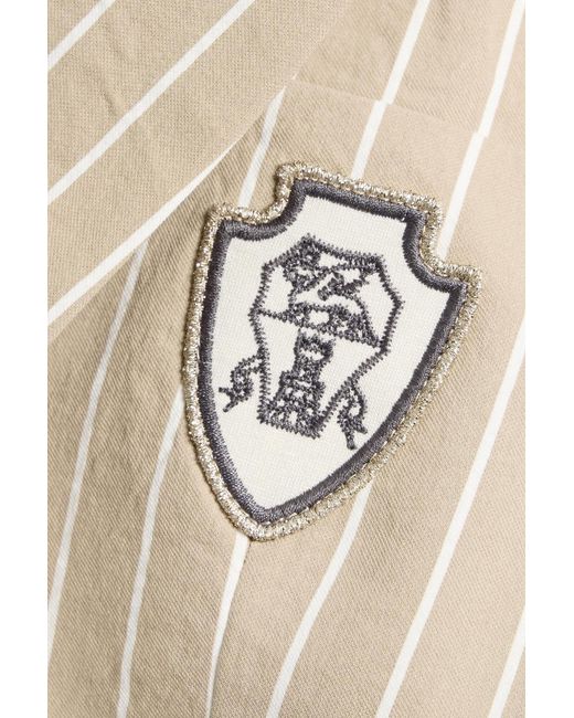 Brunello Cucinelli Natural Double-Breasted Striped Cotton And Silk-Blend Blazer