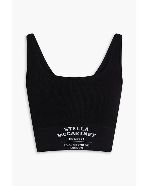 Stella McCartney Black Cropped Printed Ribbed Cotton-blend Jersey Tank