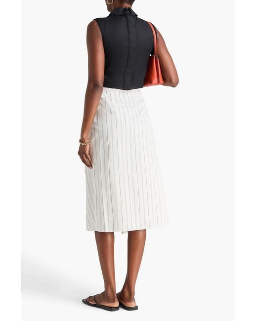 Vince White Wrap-effect Striped Denim Midi Skirt
