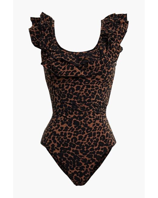 Love Stories Synthetic Ruby Ruffled Leopard-print Swimsuit in Animal Print  (Black) | Lyst