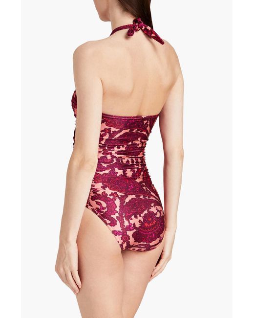 Zimmermann Red Ruched Cutout Bandeau Swimsuit