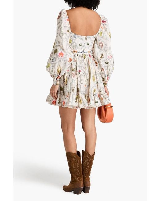 Agua Bendita Natural Honore Embellished Ruffled Cotton Mini Dress