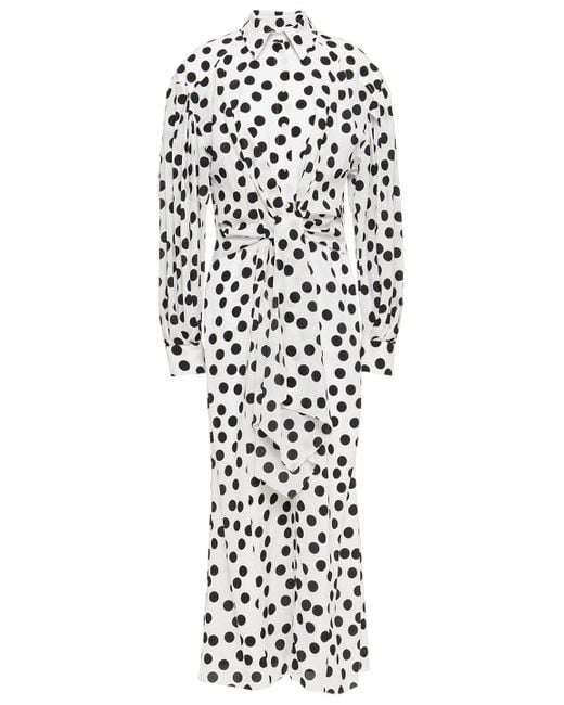 Carolina Herrera White Tie-front Polka-dot Stretch-crepe Midi Shirt Dress