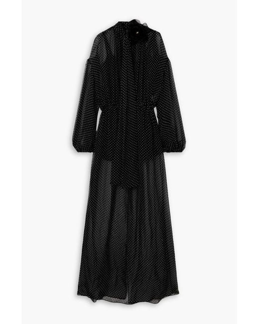Dolce & Gabbana Black Embellished Pussy-Bow Polka-Dot Silk-Chiffon Maxi Dress