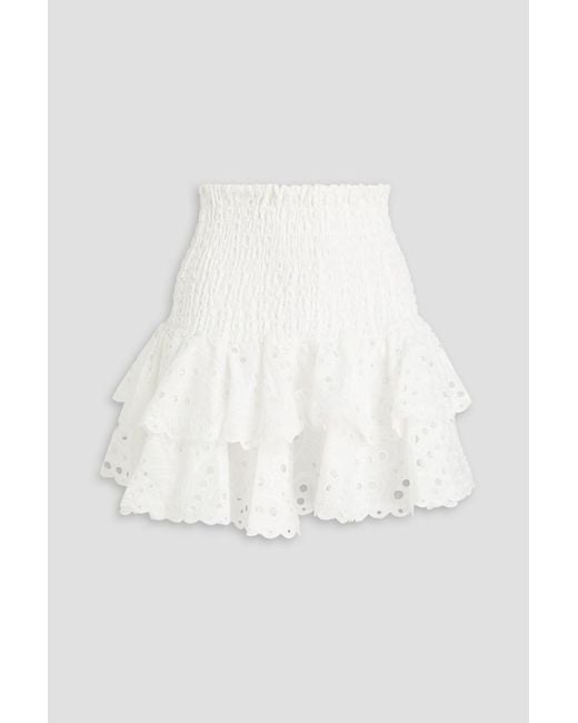 Charo Ruiz White Noa Ruffled Shirred Broderie Anglaise Cotton-blend Mini Skirt
