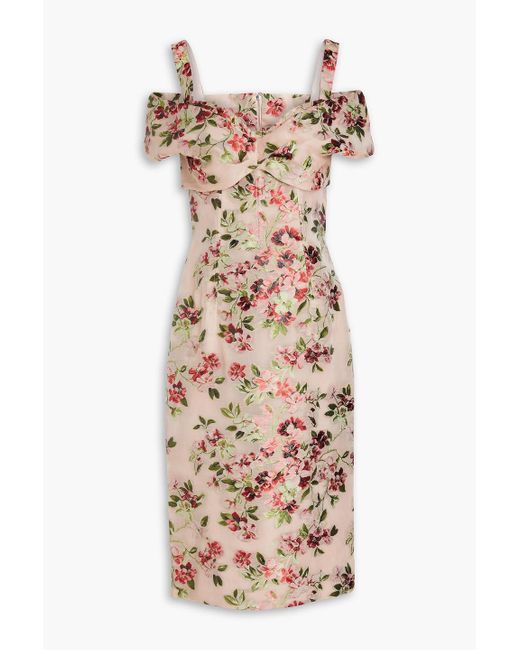 Dolce & Gabbana Pink Cold-shoulder Metallic Floral-jacquard Dress