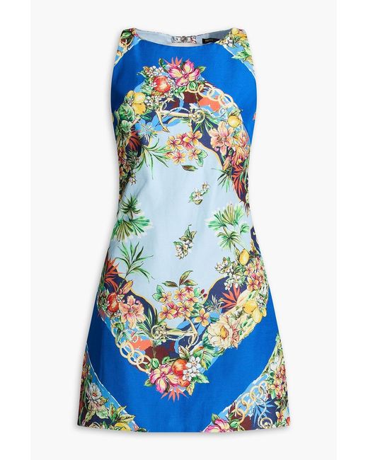 Maje Blue Open-Back Floral-Print Woven Mini Dress