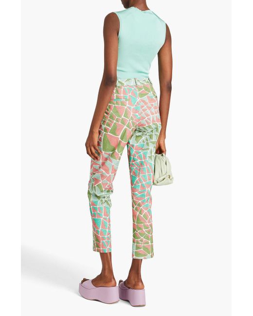 Emilio Pucci Green Printed Cotton And Linen-blend Tapered Pants