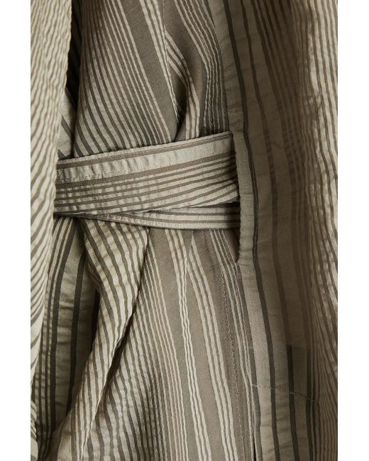 Brunello Cucinelli Natural Bead-embellished Striped Cotton And Silk-blend Seersucker Midi Shirt Dress