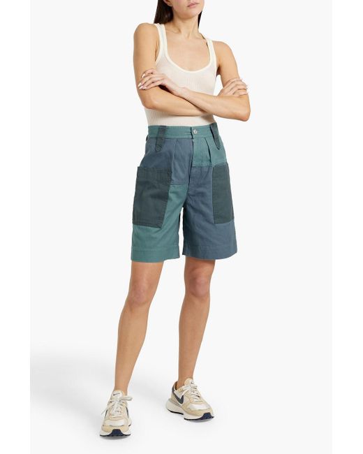 Isabel Marant Blue Kalerna Patchwork Cotton And Linen-Blend Shorts