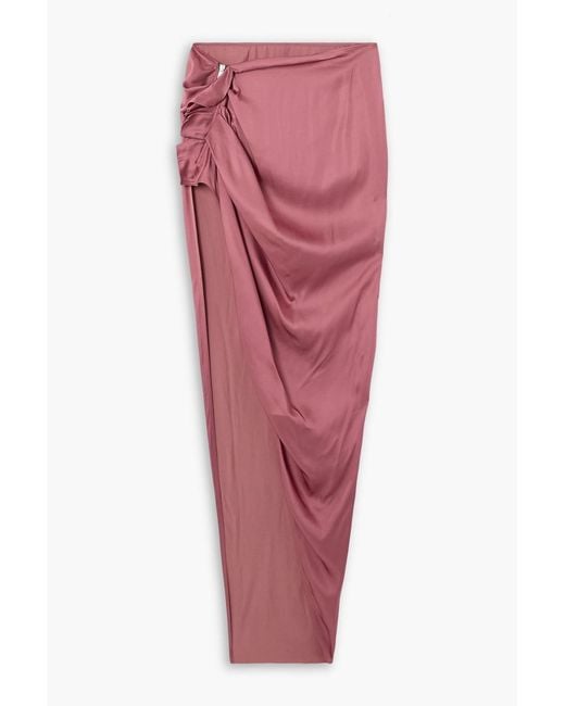Rick Owens Red Edfu Ruffled Asymmetric Draped Satin Maxi Skirt