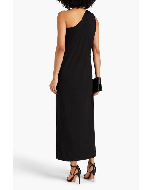 Enza Costa Black One-shoulder Knotted Stretch-jersey Maxi Dress