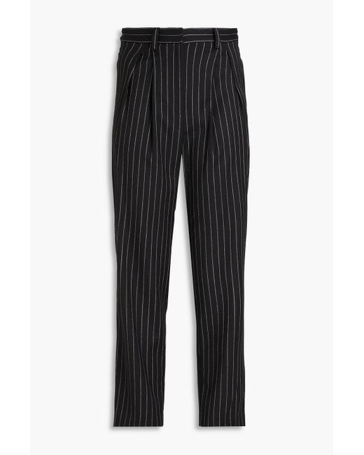 IRO Black Pleated Pinstriped Wool-blend Tapered Pants