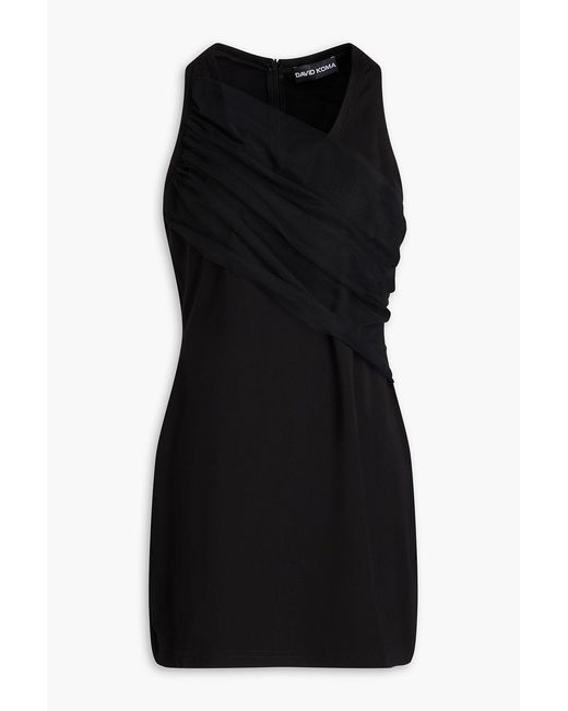 David Koma Black Tulle-Trimmed Jersey Mini Dress