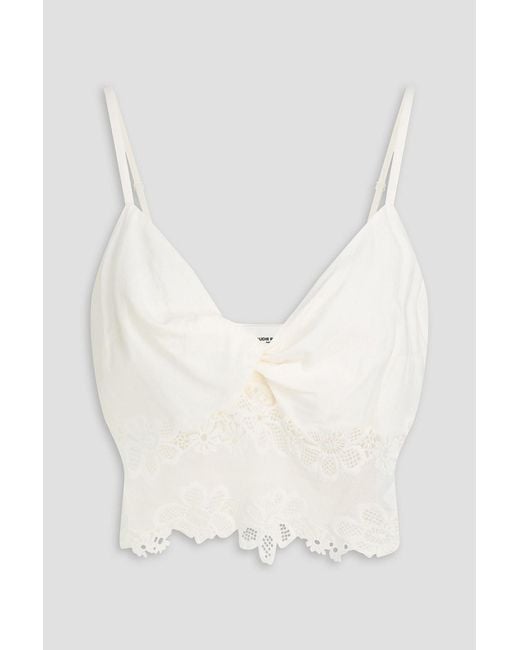 Claudie Pierlot White Lace-paneled Woven Top