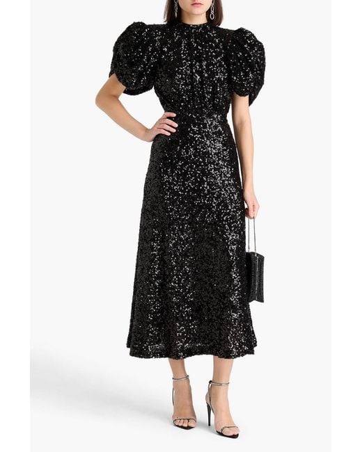 ROTATE BIRGER CHRISTENSEN Black Open-Back Sequined Mesh Midi Dress