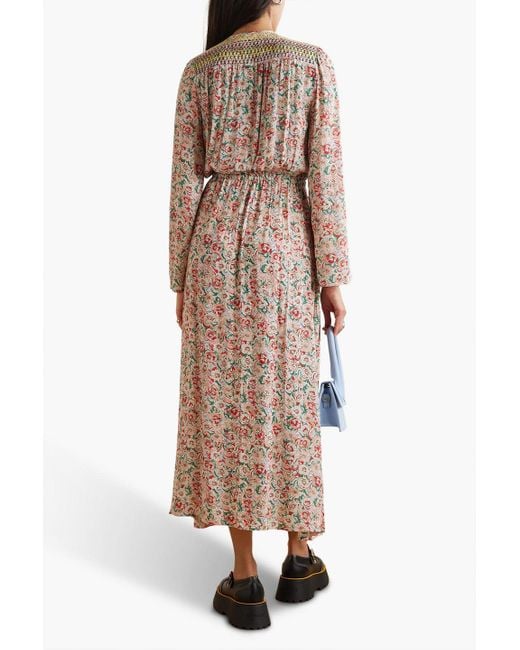 See By Chloé Natural Wrap-effect Smocked Floral-print Crepe Maxi Dress