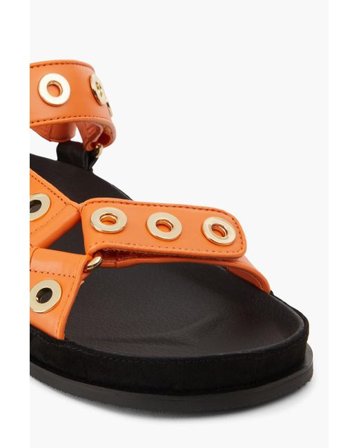Sandro Orange Nelias Eyelet-embellished Leather Slingback Sandals