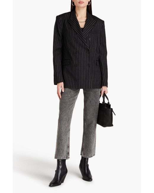 IRO Black Pinstriped Wool-blend Twill Blazer