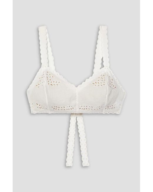 Miguelina White Jules Broderie Anglaise Cotton-voile Bra Top