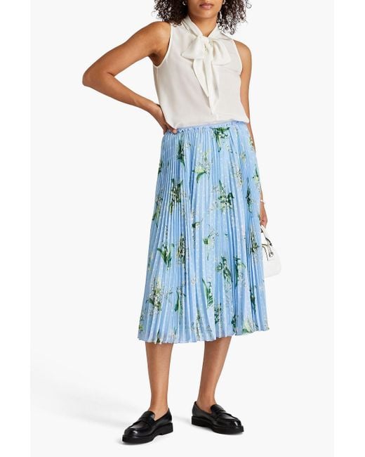 RED Valentino Blue Pleated Floral-print Fil Coupé Georgette Midi Skirt