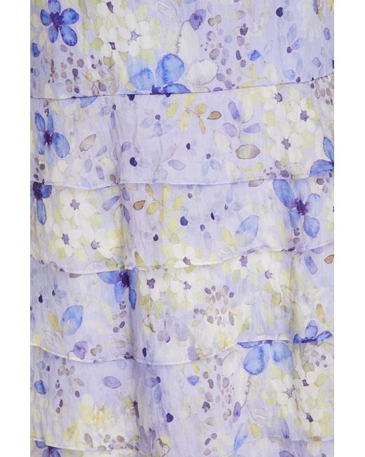 Mikael Aghal Purple Tiered Floral-print Chiffon Maxi Dress