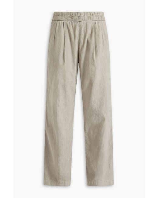 James Perse White Pleated Linen-blend Straight-leg Pants