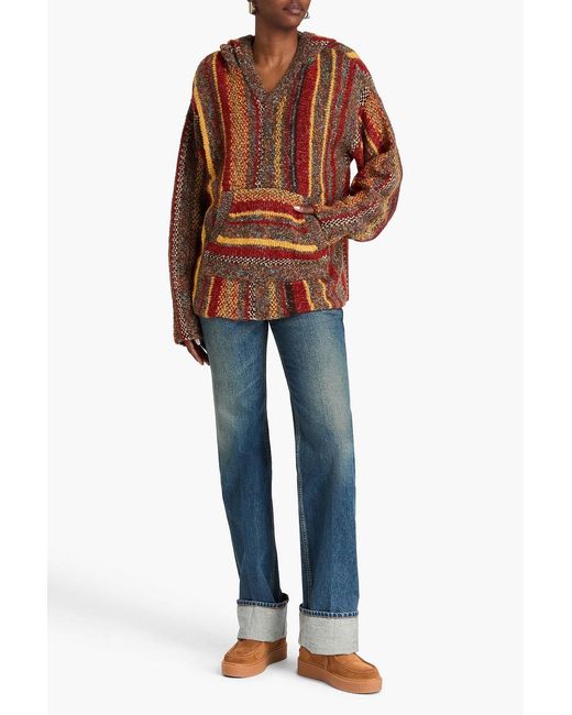 The Elder Statesman Orange Striped Wool-blend Hooded Sweater