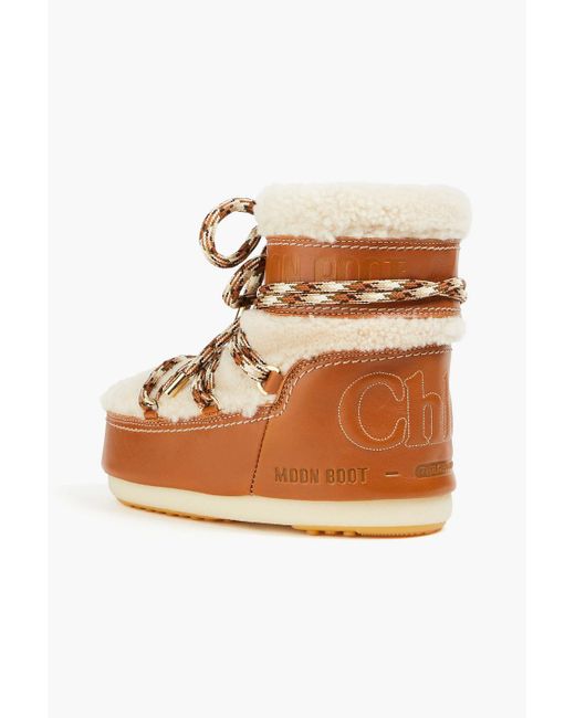 CHLOÉ x MOON BOOT Embroidered Shearling And Leather Snow CHLOÉ x MOON BOOT Embroidered Shearling And Leather Snow