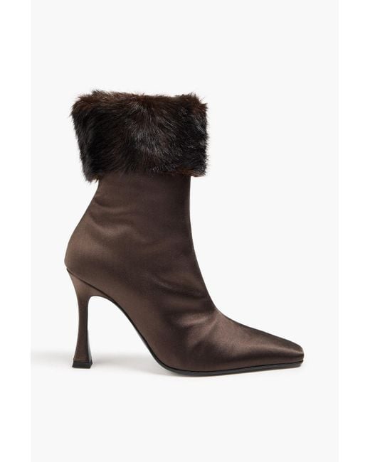 Magda Butrym Brown Plush-trimmed Satin Ankle Boots