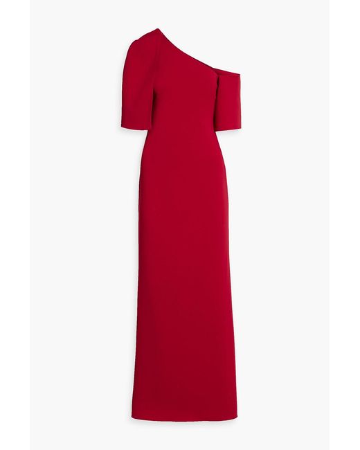 Badgley Mischka Red One-Shoulder Cape-Effect Crepe Gown
